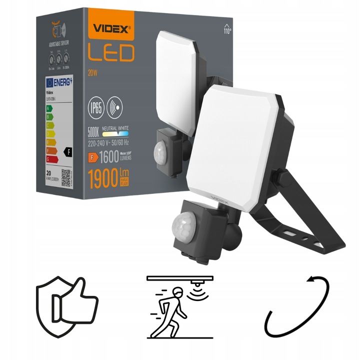 Naświetlacz halogen czujnik ruchu PIR 30W 5000K 2850lm IP65 FLOOD