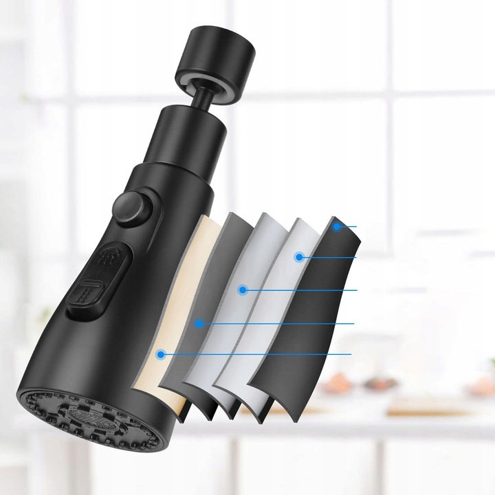 PRZEDŁUŻACZ KRANU KUCHENNEGO AERATOR PERLATOR 3 FUNKCJE 360° CZARNY