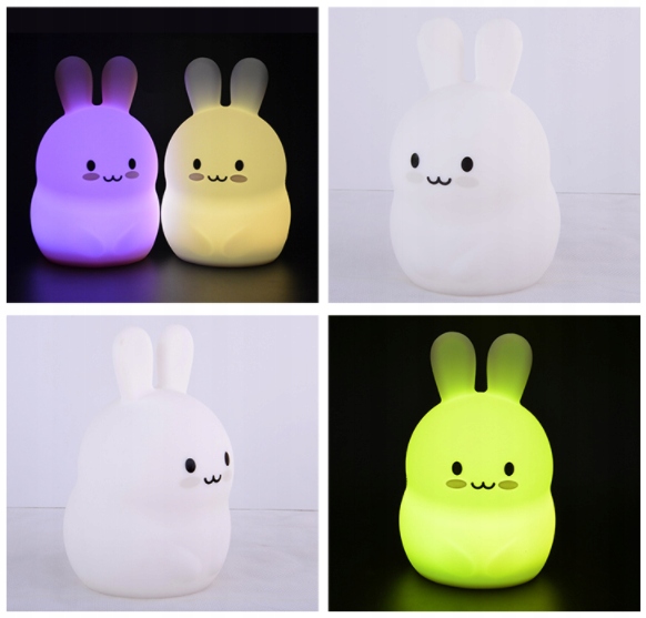 LAMPKA NOCNA KRÓLIK DLA DZIECI KOLOROWA SILIKONOWA z PILOTEM RGB MIĘKKA LED