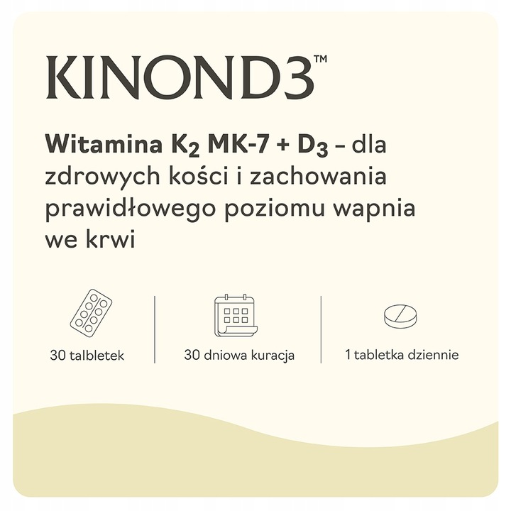 KINON D3 witamina K2 MK-7 + D3, 30 tabletek