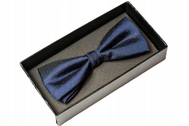 Elegancka mucha męska granatowa czerwone punkty