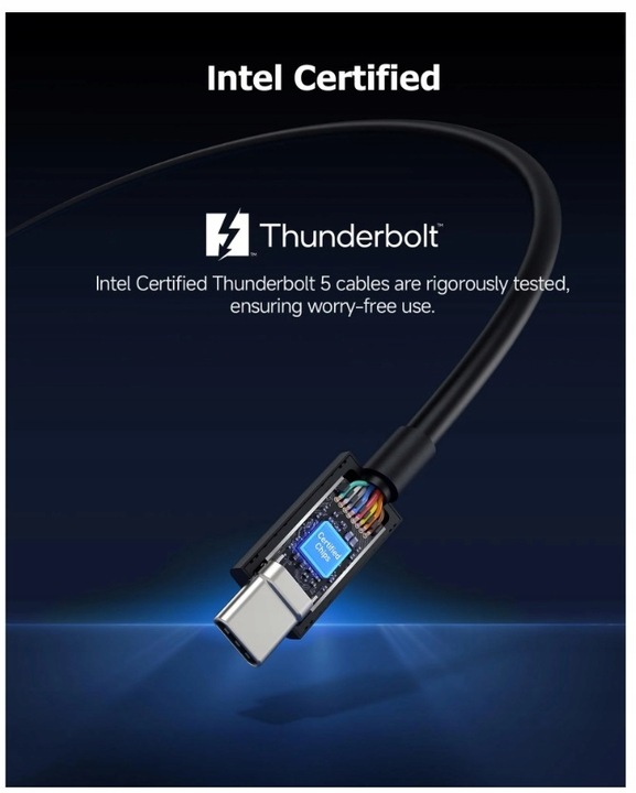 Kabel Thunderbolt 5 USB-C 80 Gb/s 240W 1M działa z Thunderbolt 3 4 USB 4.0
