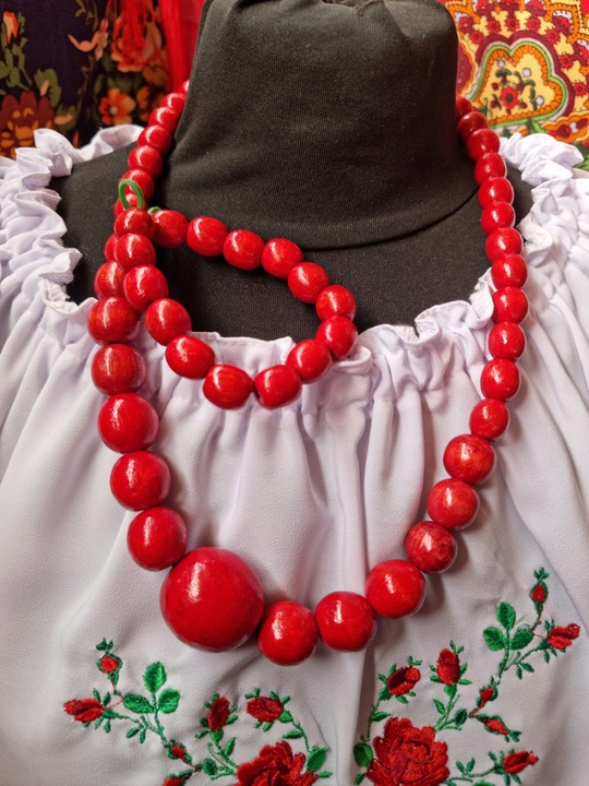 KORALE GÓRALSKIE DREWNO CZERWONE drewniane korale folk ludowe