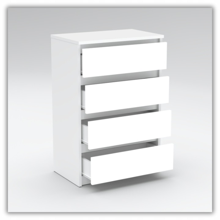 Komoda Biała Z 4 Szufladami 60 CM Szafka Rtv Loft Mała Nowoczesna Do