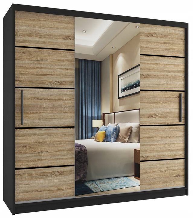 Szafa przesuwna PREMIUM z lustrem SZUFLADY 200 cm