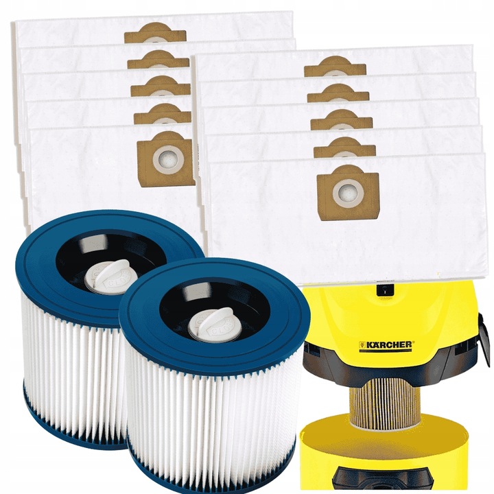 10x WORKI FLIZELINOWE +2x FILTR PUREY DO ODKURZACZA KARCHER WD3 KWD3 SE4001