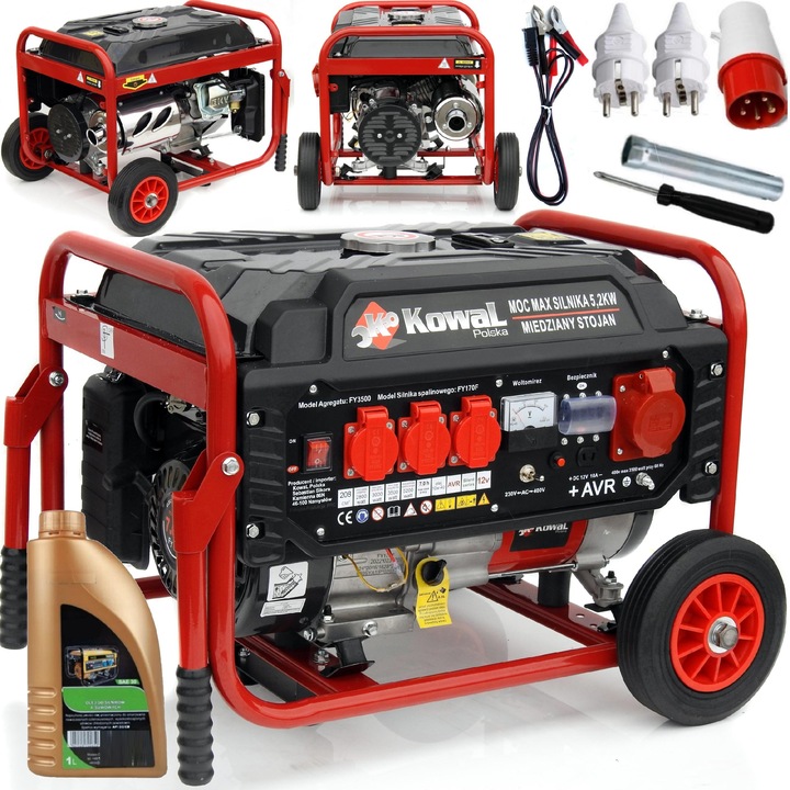 PROFESJONALNY AGREGAT PRĄDOTWÓRCZY 5,2kW prądu AVR+ MIEDZIANY STOJAN