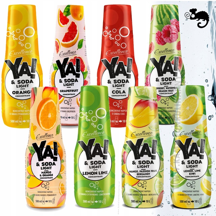 YA! KONCENTRAT SODA STREAM LIGHT ZERO bez cukru mix 8 SMAKÓW x500ml aż 4L !