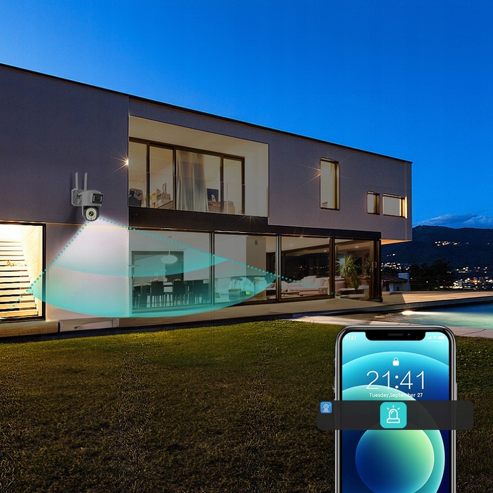 PODWÓJNA KAMERA WIFI IP SMART ZEWNĘTRZNA OBROTOWA QHD 2x 4MP ZOOM APLIKACJA