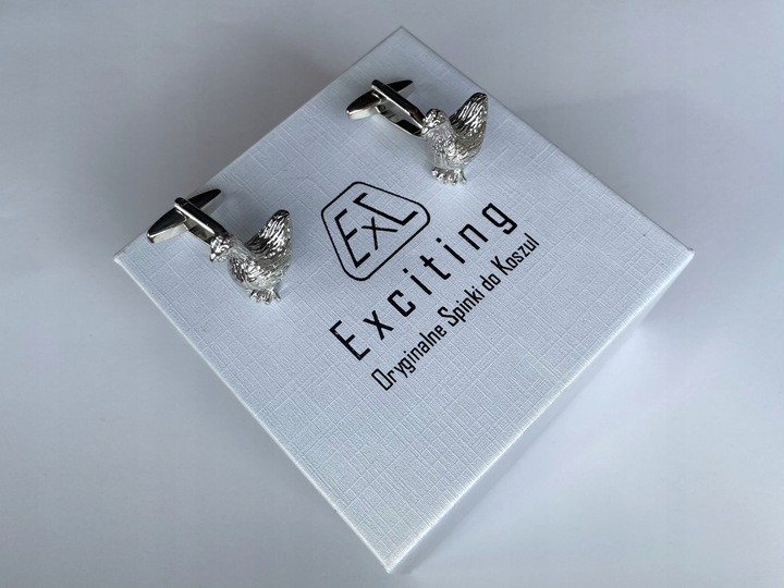 Spinki do mankietów EXC KURA Kurka Nioska Znosząca Złote Jaja w białym Etui