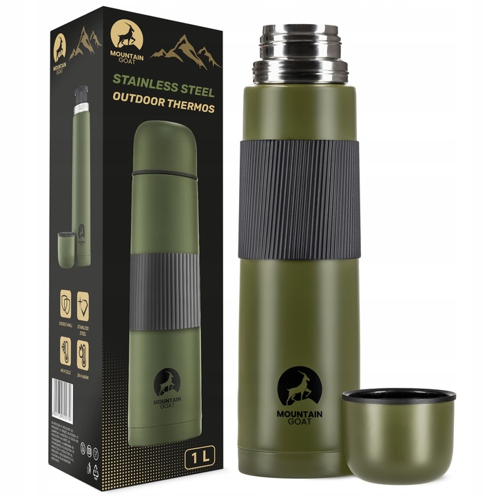 TERMOS TURYSTYCZNY NA HERBATĘ KAWĘ PRÓŻNIOWY SZCZELNY STAL NIERDZEWNA 1L