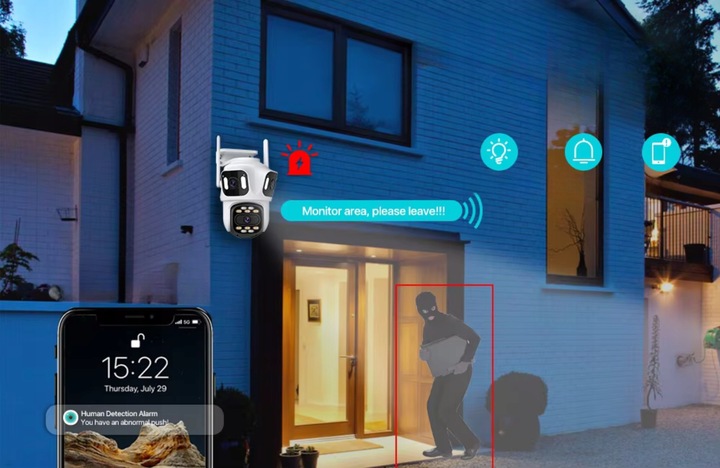 POTRÓJNA KAMERA WIFI IP SMART ZEWNĘTRZNA OBROTOWA UHD 8MP ZOOM ICSEE 3w1