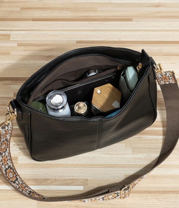 TOREBKA DAMSKA TORBA NA RAMIĘ SKÓRZANA MIEJSKA POJEMNA CZARNA