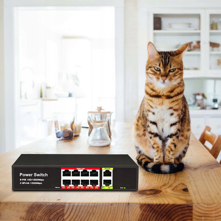 Switch POE 8+2 8xPOE 2xUplink 10/100Mbps PoE+ do Kamer + funkcja EXTEND