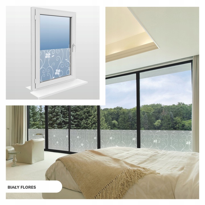 FOLIA OKIENNA STATYCZNA 45x150 MLECZNA KWIATY PASY WZORY OKLEINA