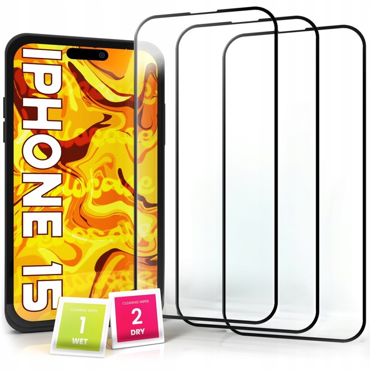 3-pak SZKŁO HARTOWANE DO iPhone 15 na cały ekran 9H ochronne 5D