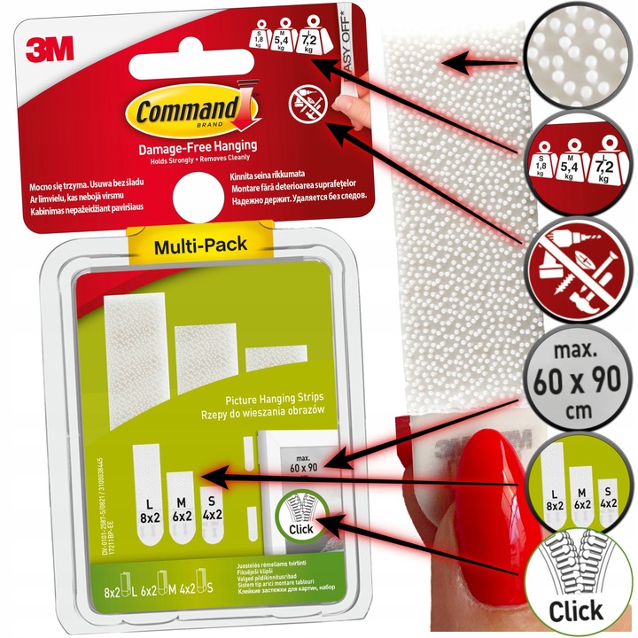 Rzepy Samoprzylepne d Wieszania Obrazów COMMAND do 7,2kg Zestaw