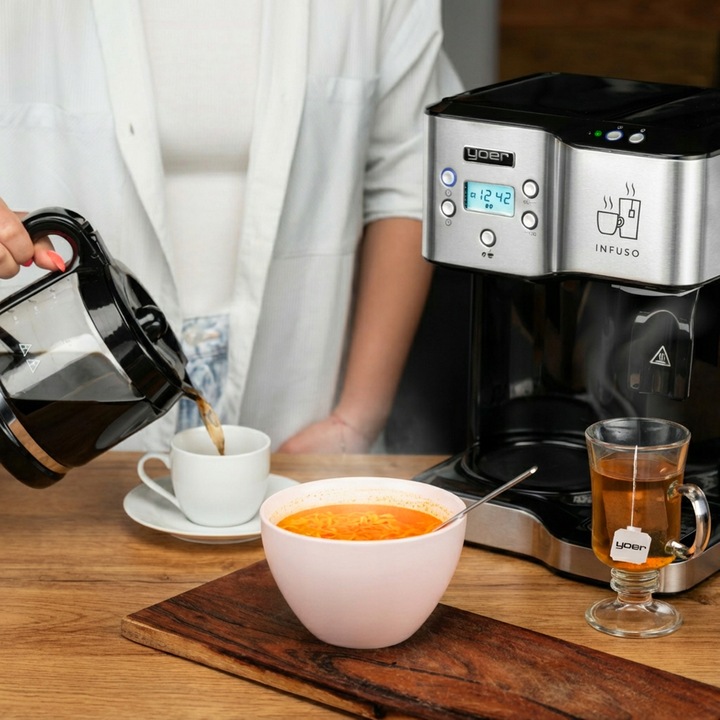 Ekspres przelewowy kawy 2w1 Yoer 1900W +Dystrybutor wody na herbatę