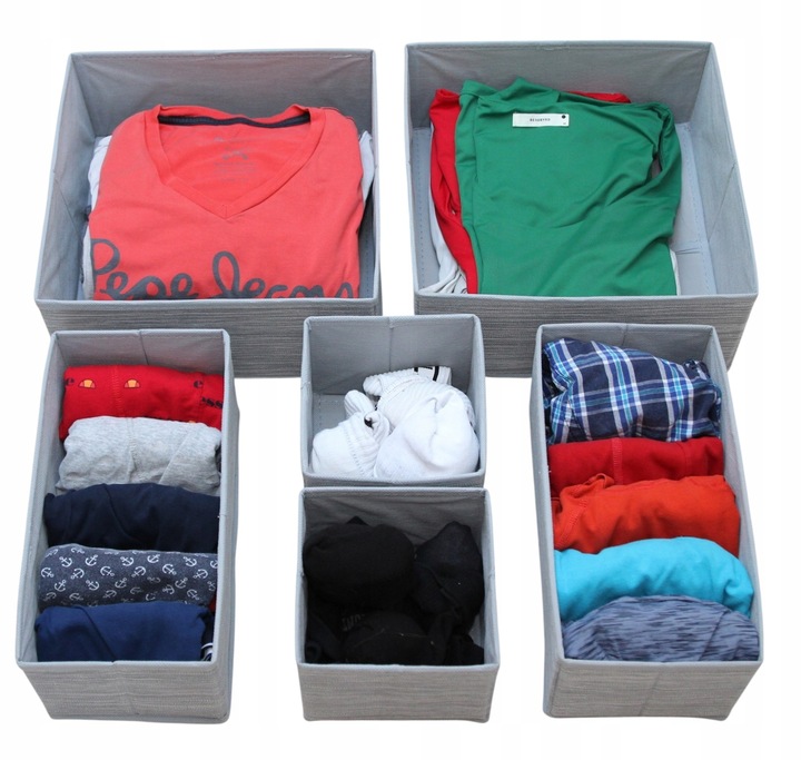 ZESTAW 6 ORGANIZERÓW ORGANIZER NA BIELIZNĘ DO SZUFLADY SZAFY POJEMNIKI