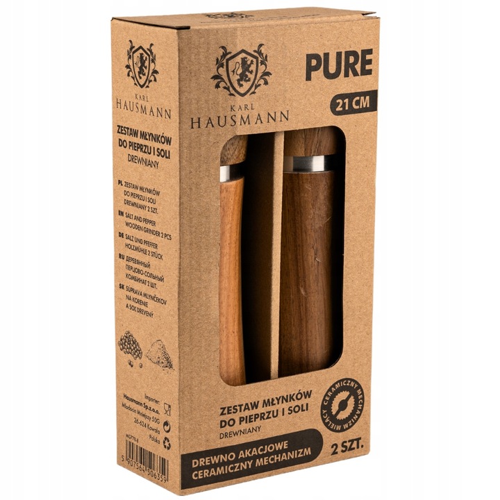 MŁYNEK RĘCZNY DO SOLI i PIEPRZU DREWNIANY ZESTAW 2 KARL HAUSMANN