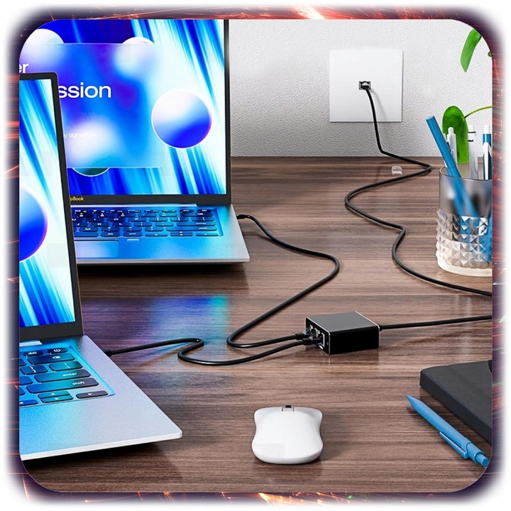 SPLITTER LAN 1x2 SWITCH ROZDZIELACZ ADAPTER 2xRJ45 ETHERNET 1000Mbps 1GB