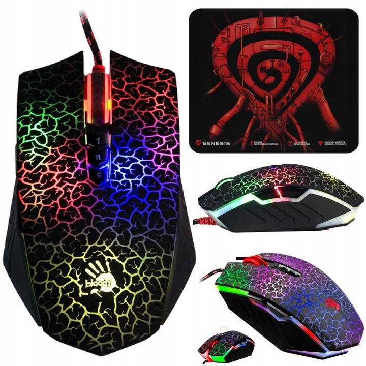 MYSZKA PODŚWIETLANA GAMINGOWA DLA GRACZY A4TECH A70 PRZEWODOWA + PODKŁADKA