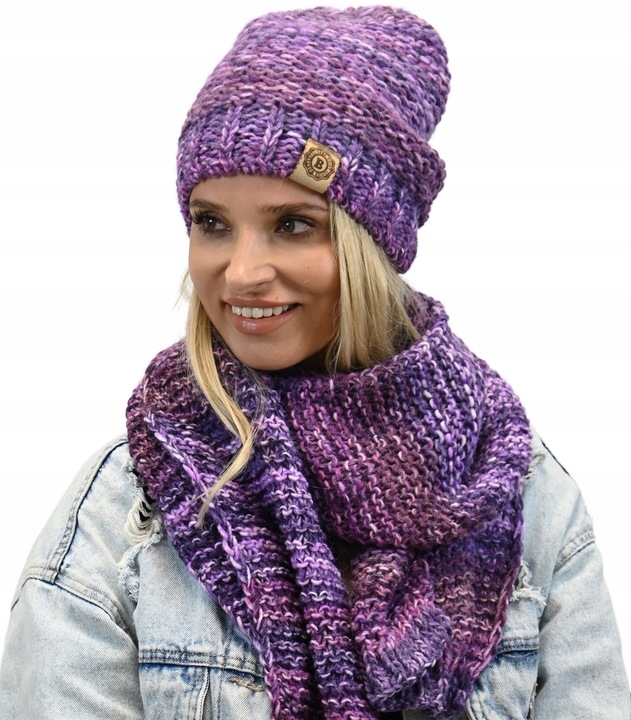 Gruby Modny Kobiecy Zestaw Zimowy Melanżowy Wz2