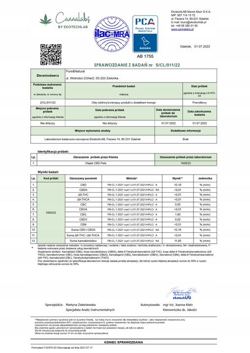 Olejek CBD 10% ciemny FULL SPECTRUM dla zwierząt 30 ml
