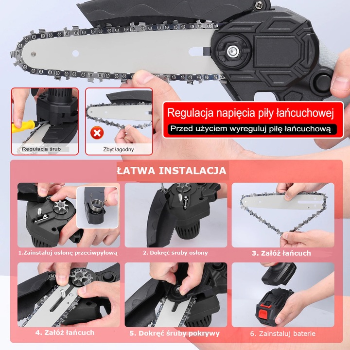 PIŁA ŁAŃCUCHOWA AKUMULATOROWA PILARKA 6" 2x AKUMULATOR 21V + WALIZKA