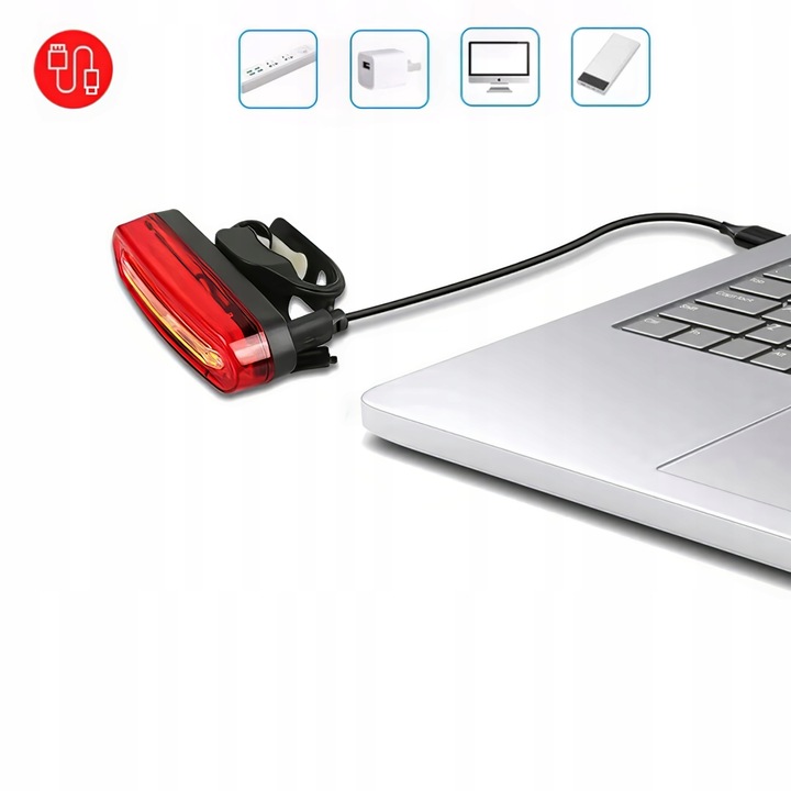 LAMPKA ROWEROWA TYLNA LED USB MOCNA