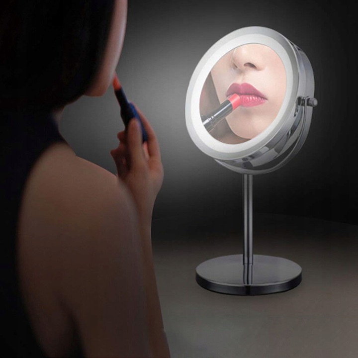 LUSTERKO KOSMETYCZNE DWUSTRONNE 13 cm PODŚWIETLANE LED LUSTRO STOJĄCE