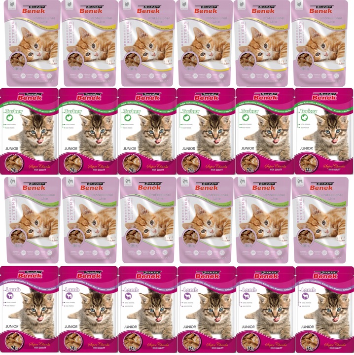 Benek Saszetki dla Kota Junior Kitten MIX SMAKÓW w Galarecie i Sosie 24x100