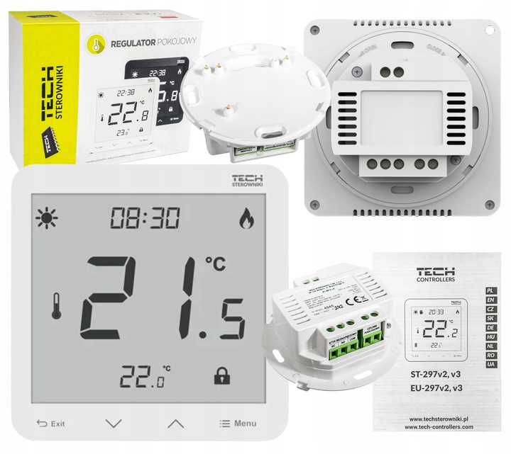 STEROWNIK REGULATOR POKOJOWY PROGRAMATOR ST-297z v3 PRZEWODOWY 230V BIAŁY