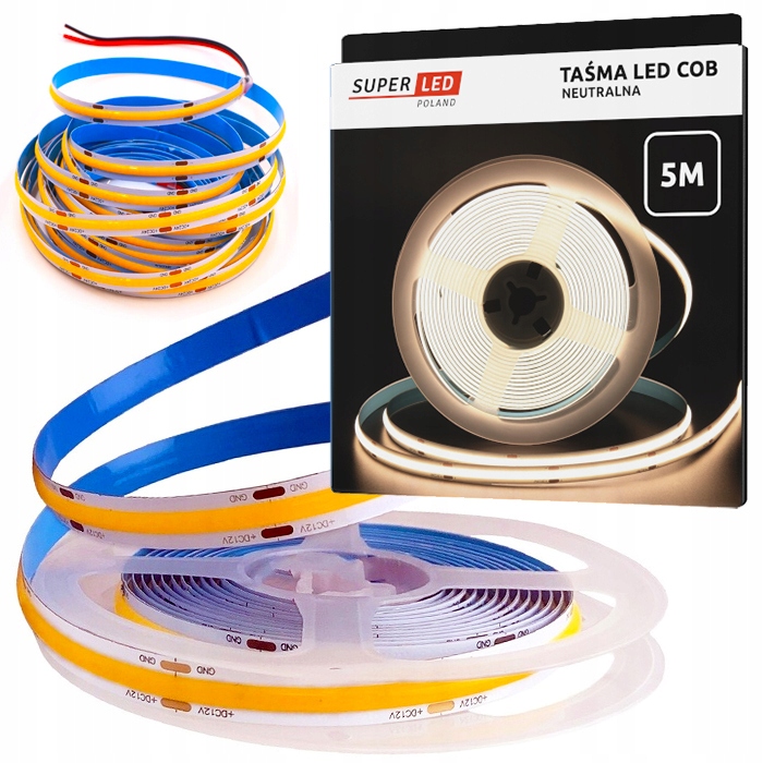 Taśma LED listwa COB 12V Neon Linia 5 metrów mocna neutralny 1080lm /