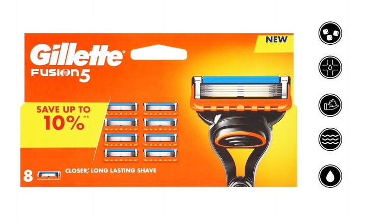ORYGINALNE WKŁADY NOŻYKI OSTRZA WYMIENNE DO MASZYNKI GILLETTE FUSION 5 x8
