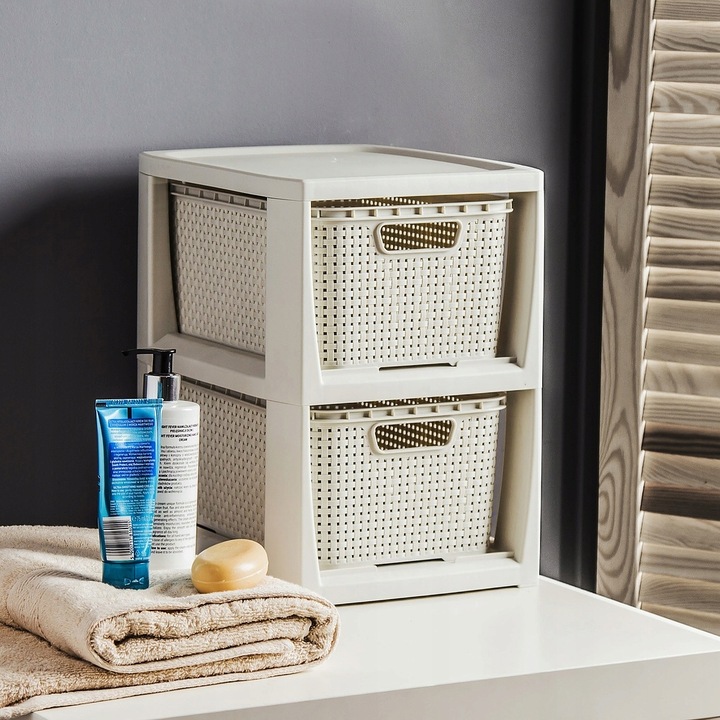 REGAŁ KOMODA STOJAK Z 2 KOSZAMI RATTAN BRANQ 1727A