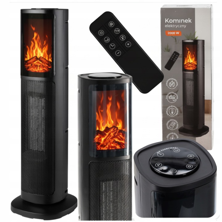 KOMINEK ELEKTRYCZNY KOLUMNOWY TERMOWENTYLATOR 2000W EFEKT PŁOMIENIA