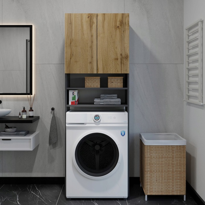 REGAŁ ŁAZIENKOWY SZAFKA NAD PRALKE ANTRACYT WOTAN 4 PÓŁKI