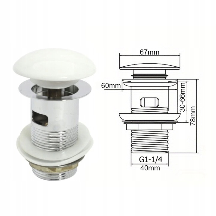 KOREK DO UMYWALKI CERAMICZNY Biały umywalkowy z przelewem