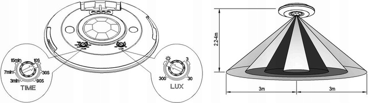 CZUJNIK RUCHU SUFITOWY ULTRA PŁASKI LED PIR CZUJKA ZMIERZCHU 360°