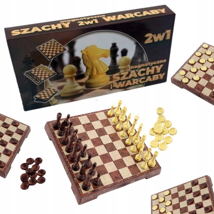 Szachy Warcaby MAGNETYCZNE Drewniane KLASYCZNE Duże 2 w 1 SKŁADANE