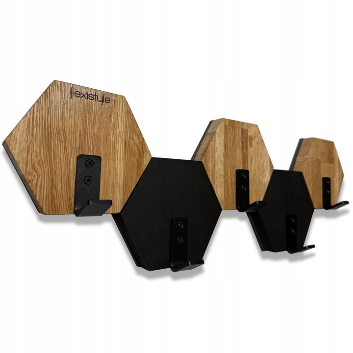 Wieszak ścienny do przedpokoju na ubrania na sciane drewniany Hexagon