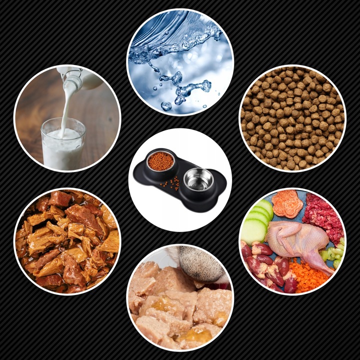 PODWÓJNA MISKA DLA PSA KOTA ANTYPOŚLIZGOWA + PODKŁADKA POD MISKI 2x450 ml