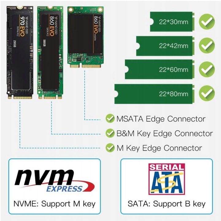 Adapter 3x dysk M.2: SATA + NVMe + mSATA PCI-e x16