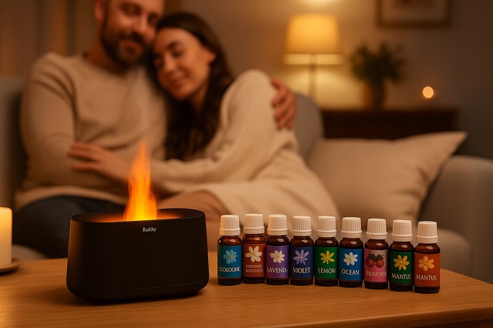 Dyfuzor Zapachowy LED Kominek 250ml + 12 Olejków | Nawilżacz Powietrza