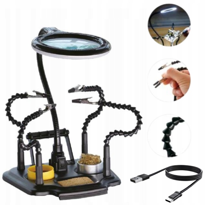 Uchwyt montażowy z lupą trzecia ręka typu pająk podświetlenie LED ZD-11M-3