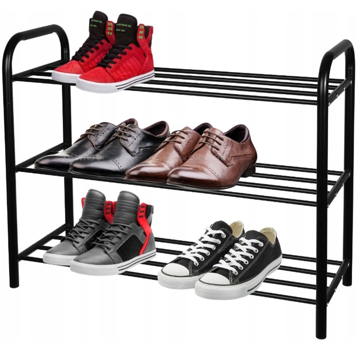 SZAFKA PÓŁKA NA BUTY OBUWIE STOJAK REGAŁ LOFT CZARNA 3-POZIOMOWA