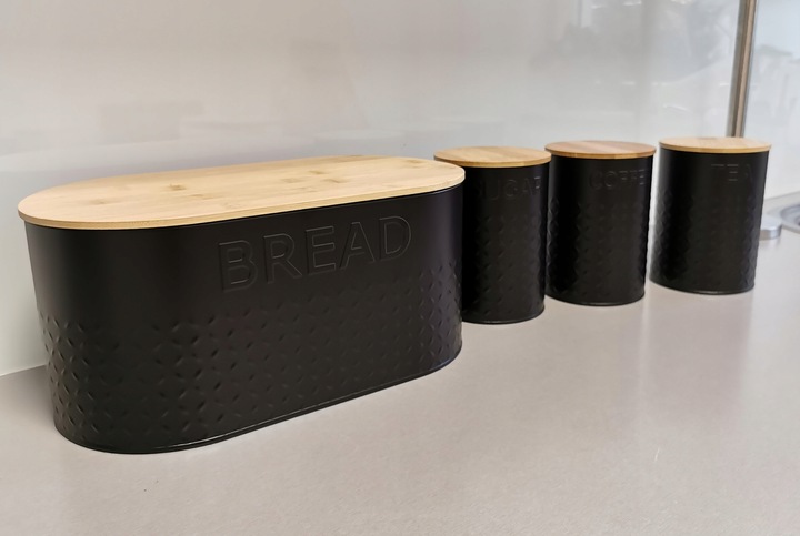 ZESTAW 5w1 CHLEBAK POJEMNIK NA KAWA CUKIER HERBATA DESKA KROJENIA CHZ03