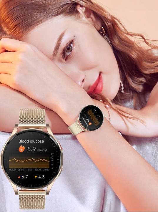 ZEGAREK DAMSKI SMARTWATCH AMOLED EKG POMIAR CUKRU CIŚNIENIE TEMPERATURA