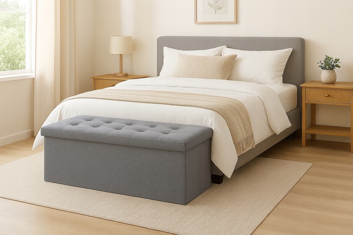 PUFA Z POJEMNIKIEM SKRZYNIA TAPICEROWANA SIEDZISKO OTWIERANA SCHOWEK